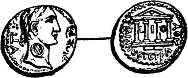 Kupfermünze des Tetrarchen Philippus mit dem Bilde des Kaisers Tiberius
