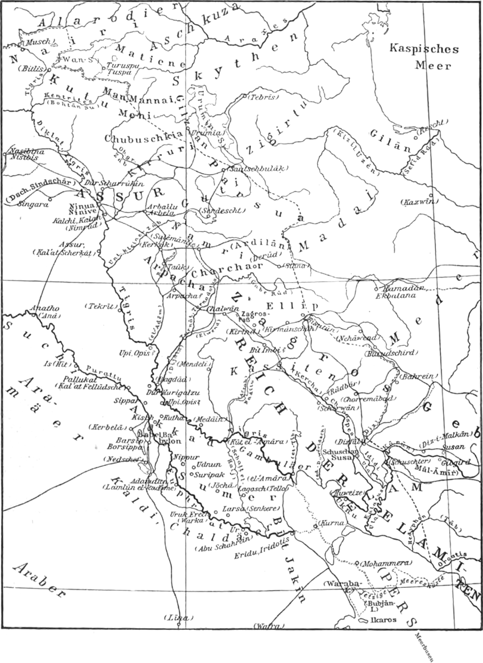 Kartenskizze von Assyrien und Babylonien. Nach Herm
